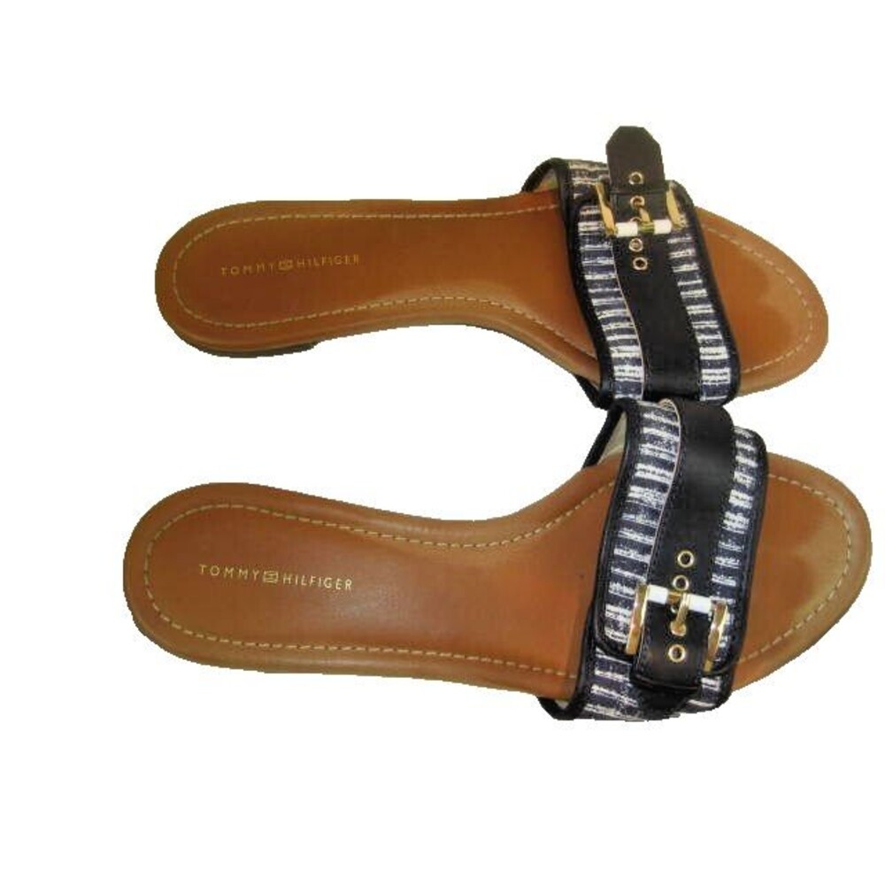 Womens Tommy Hilfiger "Twindie" Flip Flop Black Textile SlipOn Casual Flats sz9M